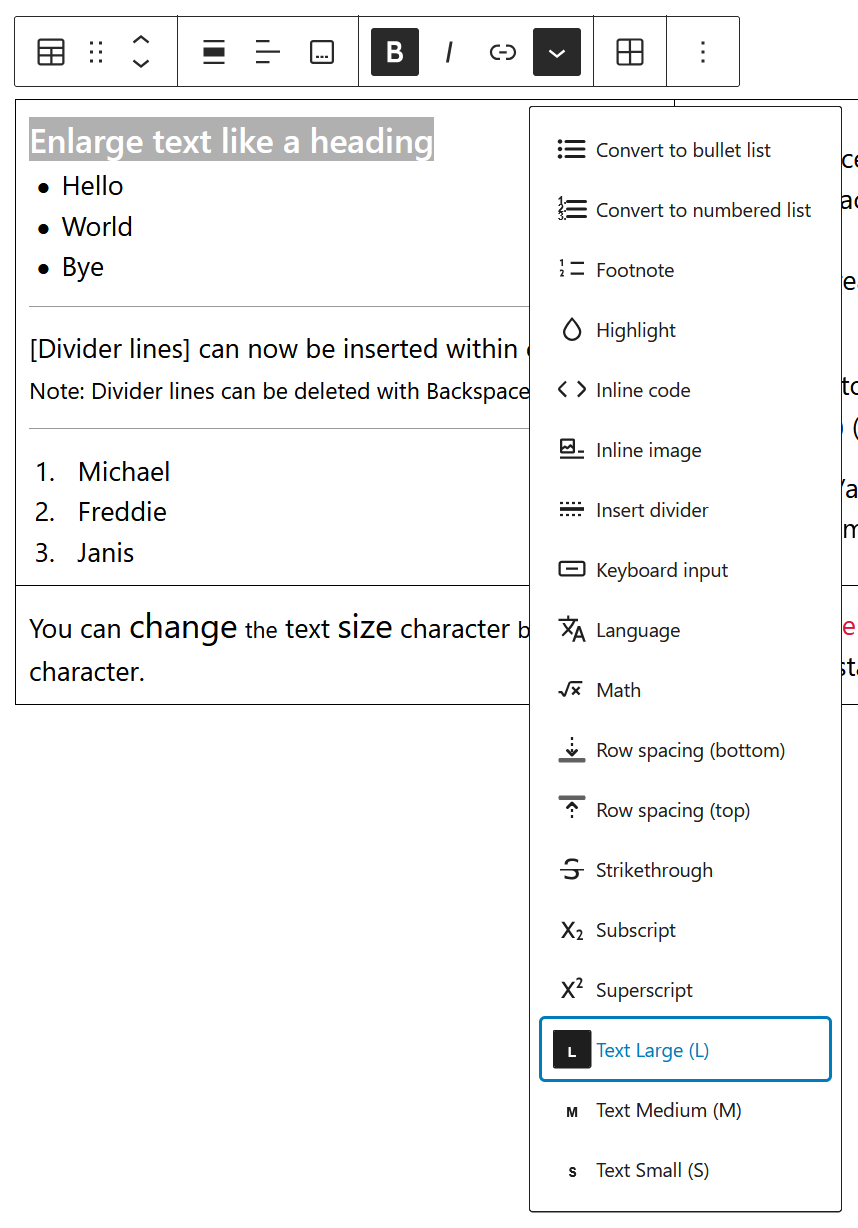 Text size (Large) - Table Cells Extras