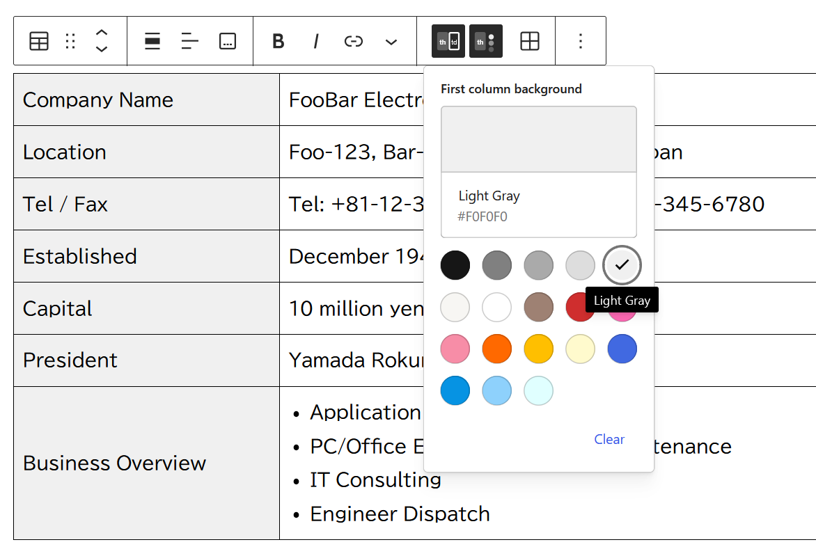 Edit background color of the first column