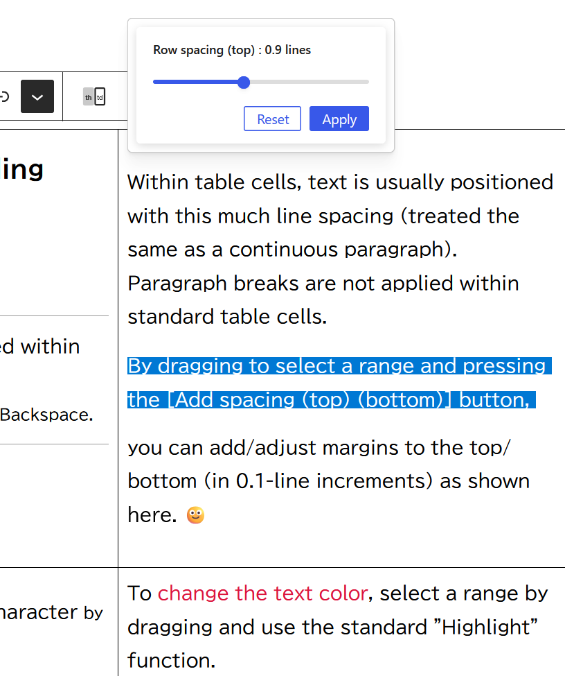 Adjust row spacing with slider - Table Cells Extras