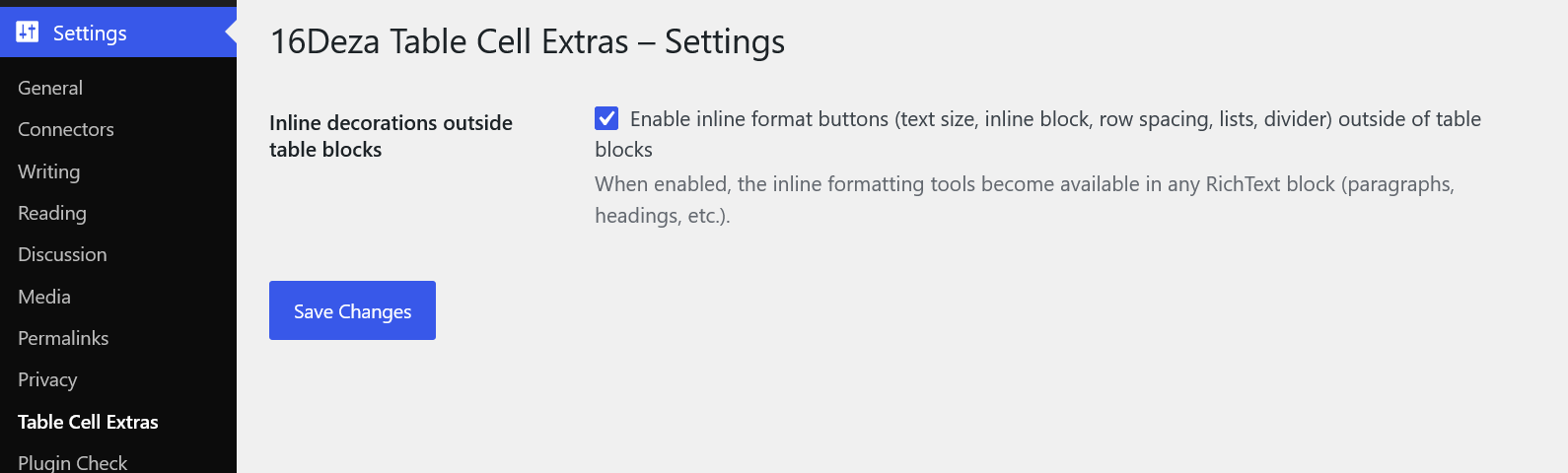 Settings - Enable inline decorations outside table blocks