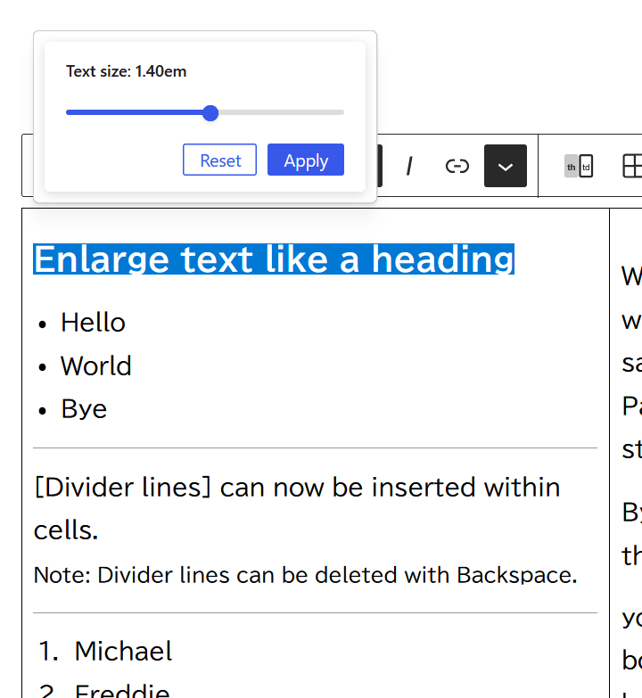Text size adjustment - Table Cells Extras